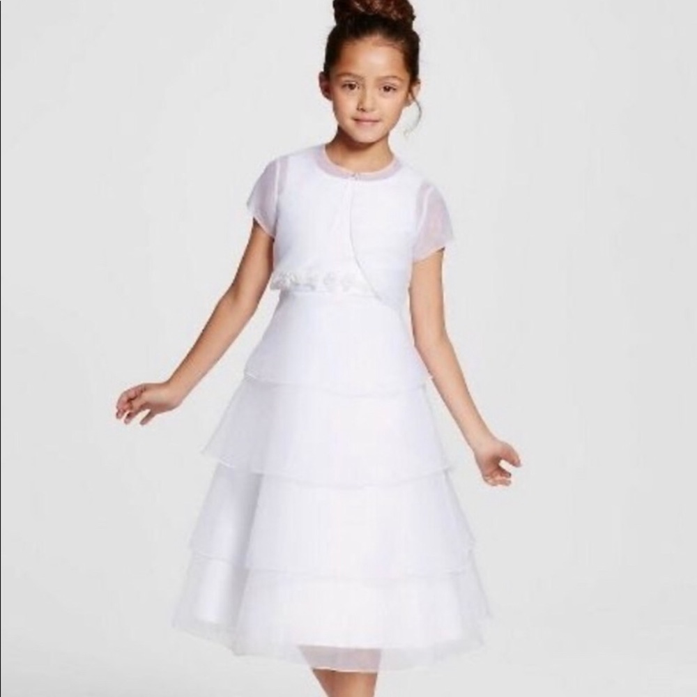 White communion, flower girl, fancy party dress